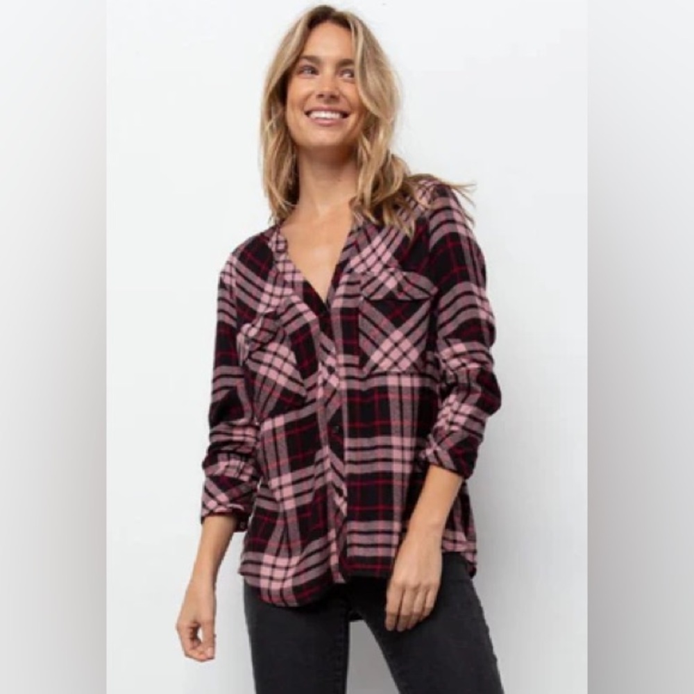 RAILS BUTTON DOWN SHIRT, BENTLEY BLACK PINK ROUGE - M